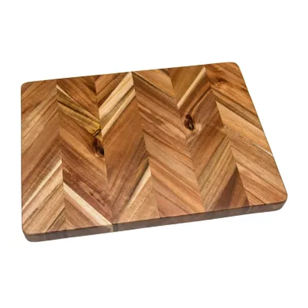 Lipper International Acacia Herringbone Medium Rectangular Cutting Board with Inset Handles