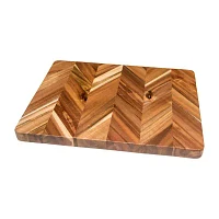 Lipper International Acacia Herringbone Medium Rectangular Cutting Board with Inset Handles