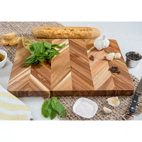 Lipper International Acacia Herringbone Medium Rectangular Cutting Board with Inset Handles