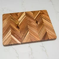 Lipper International Acacia Herringbone Medium Rectangular Cutting Board with Inset Handles