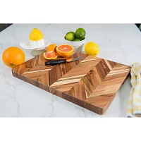 Lipper International Acacia Herringbone Medium Rectangular Cutting Board with Inset Handles