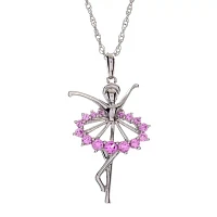 Sterling Silver Lab-Created Sapphire Pink Ballerina Pendant Necklace