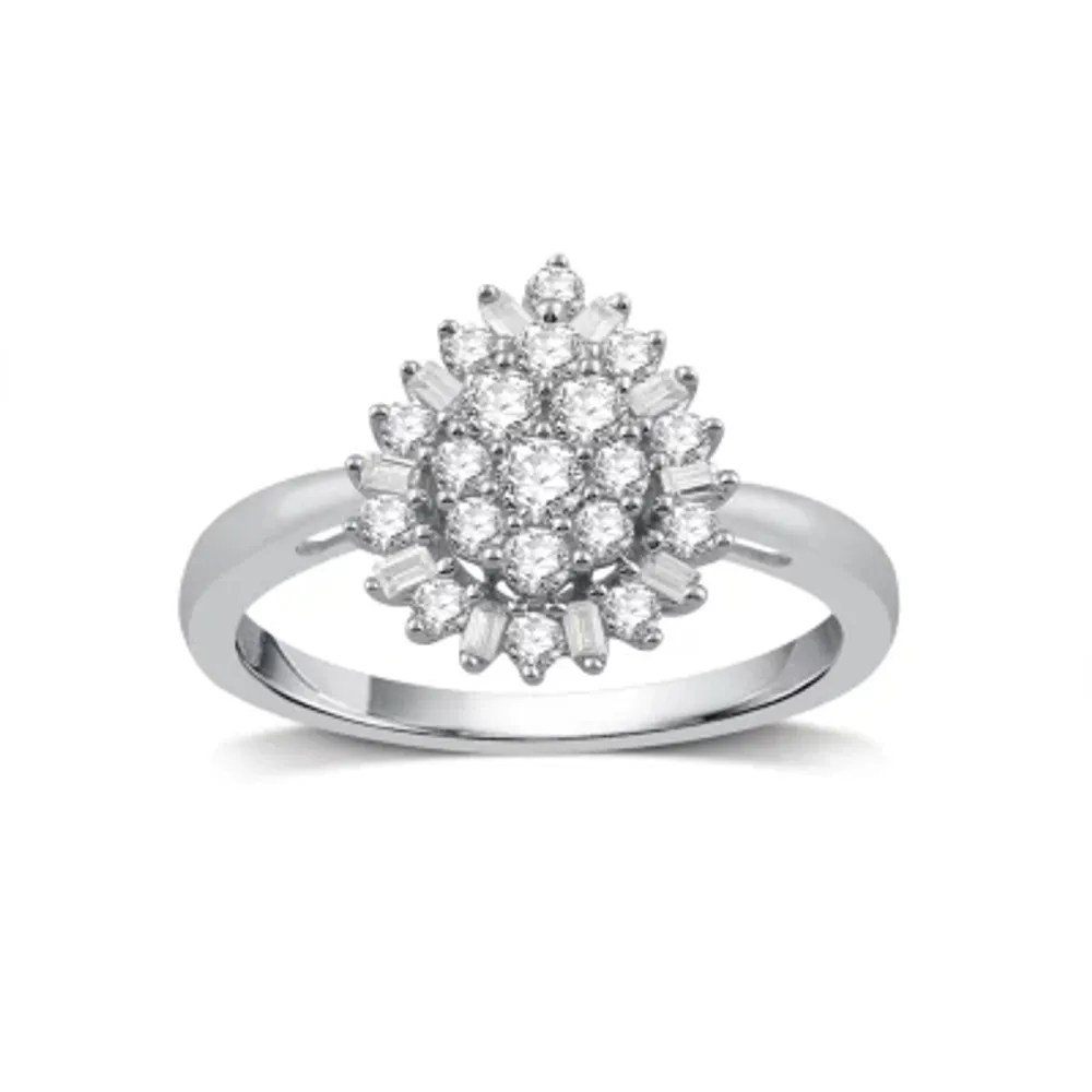 Diamond Blossom Womens 1/2 CT. T.W. Natural White 10K Gold Cluster Halo Cocktail Ring