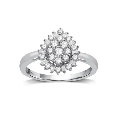 Diamond Blossom Womens 1/2 CT. T.W. Natural White 10K Gold Cluster Halo Cocktail Ring