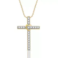 Womens 1/ CT. T.W. Natural Diamond 10K Gold Cross Pendant Necklace