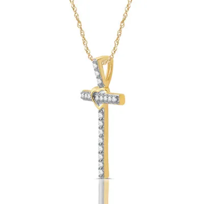 Womens / CT. T.W. Mined Diamond 10K Gold Cross Pendant Necklace