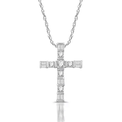 Womens 1/4 CT. T.W. Natural White Diamond 10K Gold Cross Pendant Necklace
