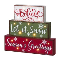 Glitzhome Led Lighted Wooden & Metal Block Lighted Christmas Tabletop Decor