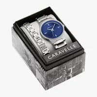 Caravelle Designed By Bulova Mens Silver Tone Stainless Steel 2-pc. Watch Boxed Set 43k101