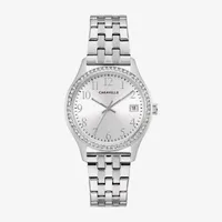 Caravelle Designed By Bulova Womens Crystal Accent Silver Tone Stainless Steel 2-pc. Watch Boxed Set 43x104