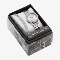 Caravelle Designed By Bulova Womens Crystal Accent Silver Tone Stainless Steel 2-pc. Watch Boxed Set 43x104