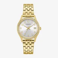 Caravelle Designed By Bulova Womens Crystal Accent Gold Tone Stainless Steel 2-pc. Watch Boxed Set 44x101