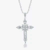 (H-I / I1) Womens 1 CT. T.W. Lab Grown White Diamond 10K White Gold Cross Pendant Necklace