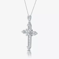 (H-I / I1) Womens 1 CT. T.W. Lab Grown White Diamond 10K White Gold Cross Pendant Necklace