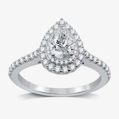 Signature By Modern Bride (H-I / I1) Womens 1 CT. T.W. Lab Grown White Diamond 10K Gold Pear Side Stone Halo Engagement Ring