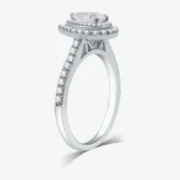 Signature By Modern Bride (H-I / I1) Womens 1 CT. T.W. Lab Grown White Diamond 10K Gold Pear Side Stone Halo Engagement Ring