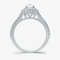 Signature By Modern Bride (H-I / I1) Womens 1 CT. T.W. Lab Grown White Diamond 10K Gold Pear Side Stone Halo Engagement Ring