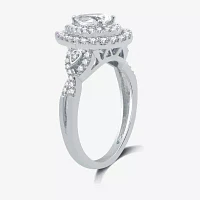 Signature By Modern Bride (H-I / I1) Womens 1 CT. T.W. Lab Grown White Diamond 10K Gold Pear Side Stone Halo Engagement Ring