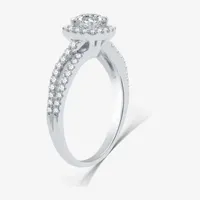 (H-I / I1) Signature By Modern Bride Womens 1 CT. T.W. Lab Grown White Diamond Cushion Side Stone Halo Engagement Ring