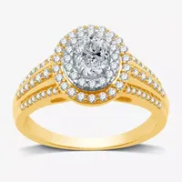 Signature By Modern Bride (H-I / I1) Womens 1 CT. T.W. Lab Grown White Diamond 10K Gold Oval Side Stone Halo Engagement Ring