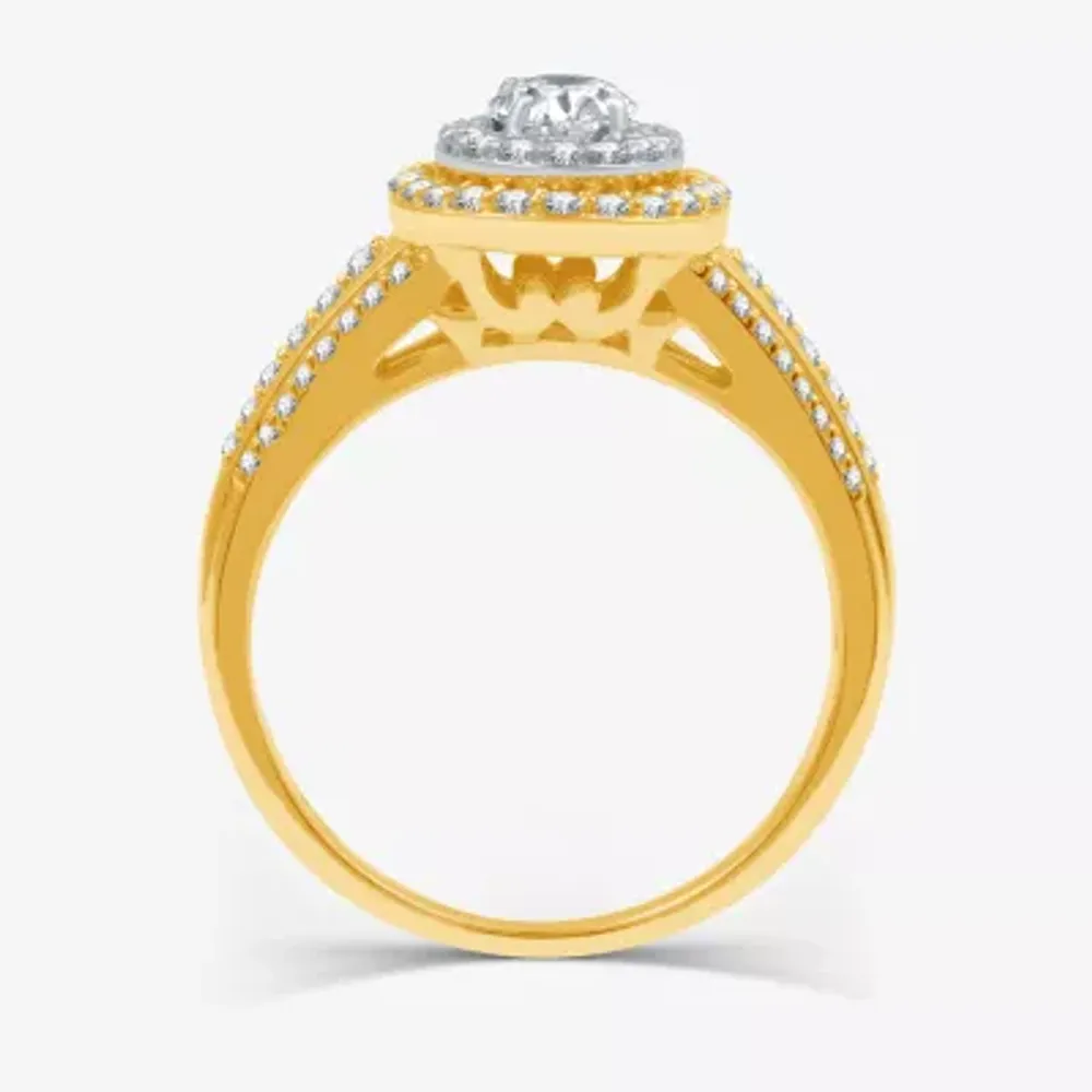 Signature By Modern Bride (H-I / I1) Womens 1 CT. T.W. Lab Grown White Diamond 10K Gold Oval Side Stone Halo Engagement Ring