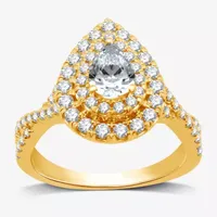 Signature By Modern Bride (H-I / I1) Womens 1 1/4 CT. T.W. Lab Grown White Diamond 10K Gold Pear Side Stone Crossover Engagement Ring