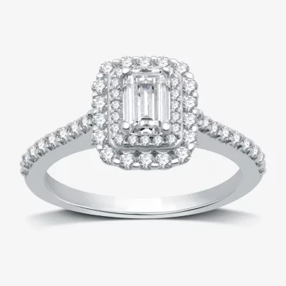 Signature By Modern Bride (H-I / I1) Womens 1 CT. T.W. Lab Grown White Diamond 10K Gold Side Stone Halo Engagement Ring