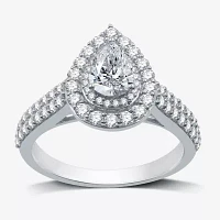 Signature By Modern Bride (H-I / I1) Womens 1 1/4 CT. T.W. Lab Grown White Diamond 10K Gold Pear Side Stone Halo Engagement Ring