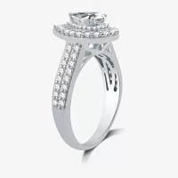 Signature By Modern Bride (H-I / I1) Womens 1 1/4 CT. T.W. Lab Grown White Diamond 10K Gold Pear Side Stone Halo Engagement Ring