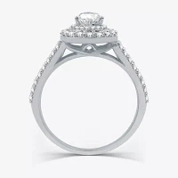 Signature By Modern Bride (H-I / I1) Womens 1 1/4 CT. T.W. Lab Grown White Diamond 10K Gold Pear Side Stone Halo Engagement Ring