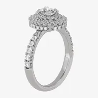 H-I / Si1-Si2) Womens 1 1/ CT. T.W. Lab Grown White Diamond 10K Gold Oval Side Stone Halo Engagement Ring