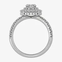 H-I / Si1-Si2) Womens 1 1/ CT. T.W. Lab Grown White Diamond 10K Gold Oval Side Stone Halo Engagement Ring