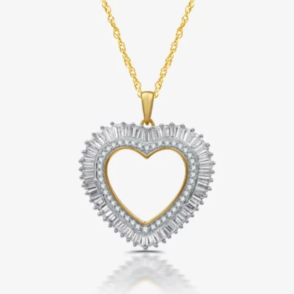 (H-I / I1) Womens 1 CT. T.W. Lab Grown White Diamond 14K Gold Over Silver Sterling Heart Pendant Necklace