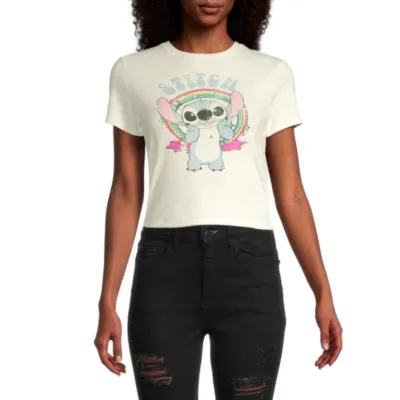 Juniors Stitch Womens Crew Neck Short Sleeve Disney Baby Graphic T-Shirt