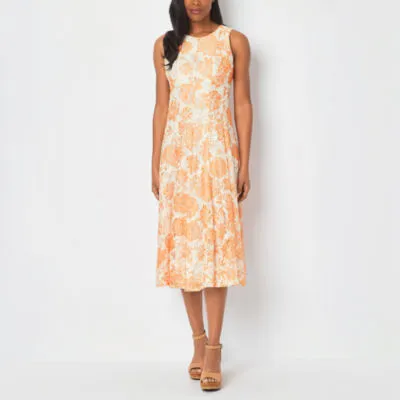Danny & Nicole Sleeveless Floral Lace Midi Fit + Flare Dress