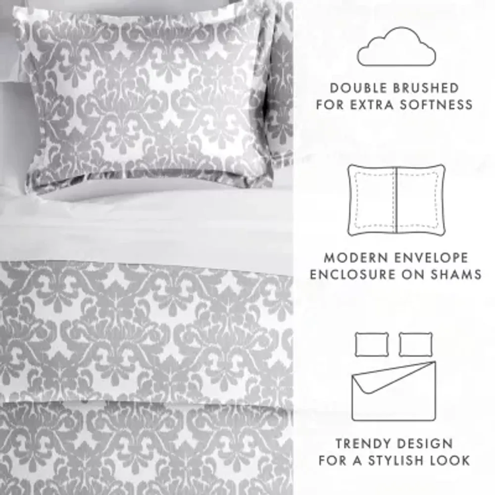Casual Comfort Soft Damask Pattern Oversized Duvet Cover Set