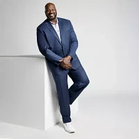 Shaquille O'Neal XLG Big and Tall Solid Blue Mens Stretch Fabric Classic Fit Suit Pants