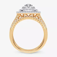 1 CT. T.W. Natural Diamond Cushion Side Stone Halo Engagement Ring 10K or 14K Gold