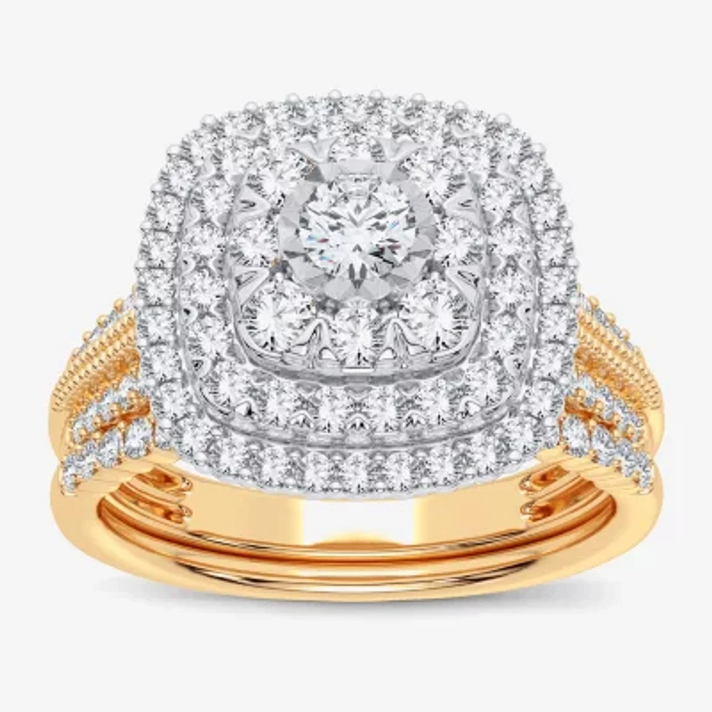 1 CT. T.W. Natural Diamond Cushion Side Stone Halo Engagement Ring 10K or 14K Gold