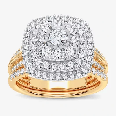 1 CT. T.W. Natural Diamond Cushion Side Stone Halo Engagement Ring 10K or 14K Gold