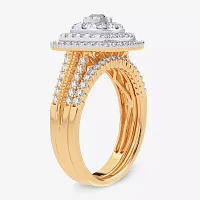 1 CT. T.W. Natural Diamond Cushion Side Stone Halo Engagement Ring 10K or 14K Gold