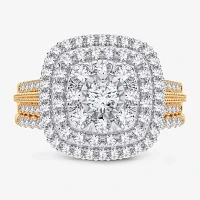 1 CT. T.W. Natural Diamond Cushion Side Stone Halo Engagement Ring 10K or 14K Gold