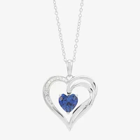 Womens Diamond Accent Lab Created Blue Ceylon Sapphire Sterling Silver Pendant Necklace