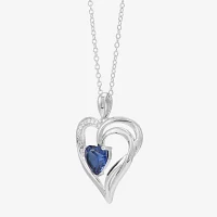 Womens Diamond Accent Lab Created Blue Ceylon Sapphire Sterling Silver Pendant Necklace