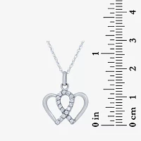 Womens 1/5 CT.  White Cubic Zirconia Sterling Silver Heart Pendant Necklace