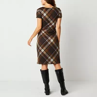 R & K Originals Womens Short Sleeve Plaid Midi Fit + Flare Dress