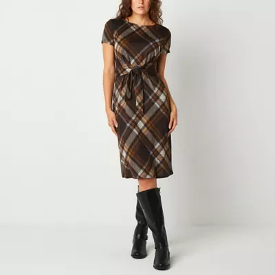 R & K Originals Womens Short Sleeve Plaid Midi Fit + Flare Dress