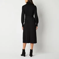 Maia Womens Long Sleeve Belted Midi Sweater Dress