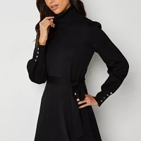 Maia Womens Long Sleeve Belted Midi Sweater Dress