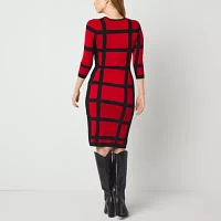 Danny & Nicole Womens 3/4 Sleeve Windowpane Sweater Dress